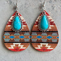 Turquoise Teardrop Shape Wooden Dangle Earrings - 3 Styles