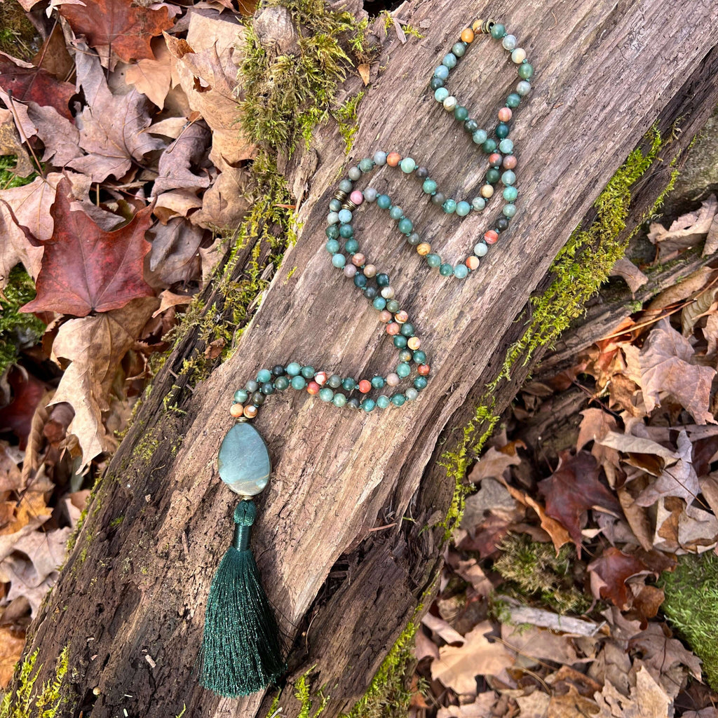 Forest Walk Meditation Mala – 108 Beads of Moss Agate & Polychrome Jasper