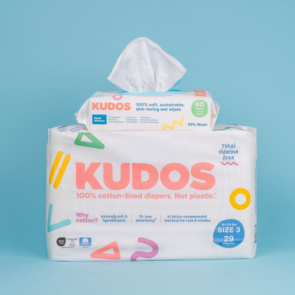 Diaper Box & Wipes Bundle | 100% Cotton Liner, TCF Diapers Size 1-6 | Kudos