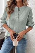 Ribbed Drop Shoulder Henley Knit Top - 3 Colors